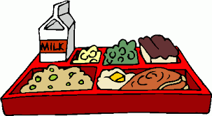 A clip  art image of a school lunch in a sectioned tray