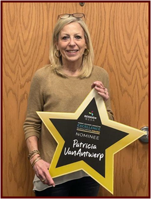 Patricia VanAntwerp holds a star with some text. We can read "Nominee, Patricia VanAntwerp"