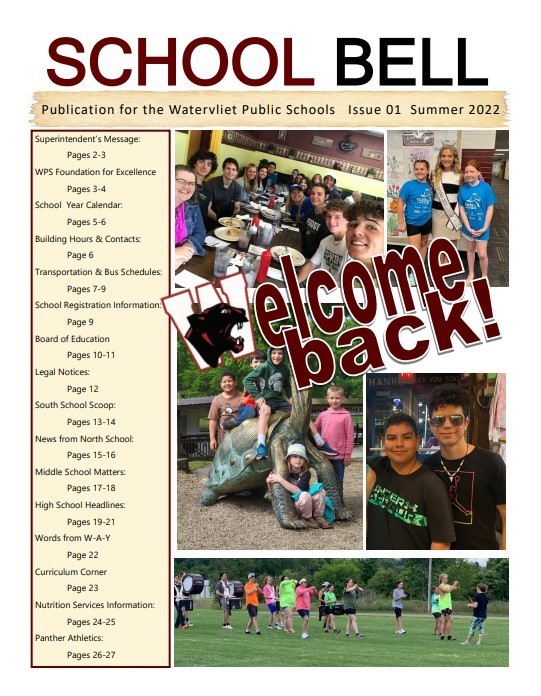 A photo of the cover of the August 2022 Edition of the School Bell District Newsletter
