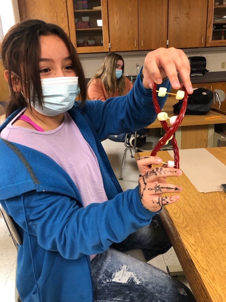 student showing dna strand 