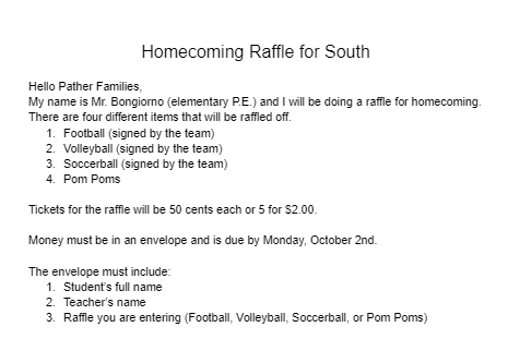 Raffle for South